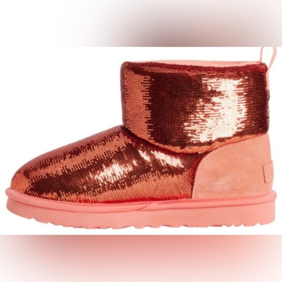 UGG CLASSIC MINI MIRROR BALL STARFISH PINK SEQUIN SUEDE WOMEN'S BOOTS 7 - Picture 6 of 12